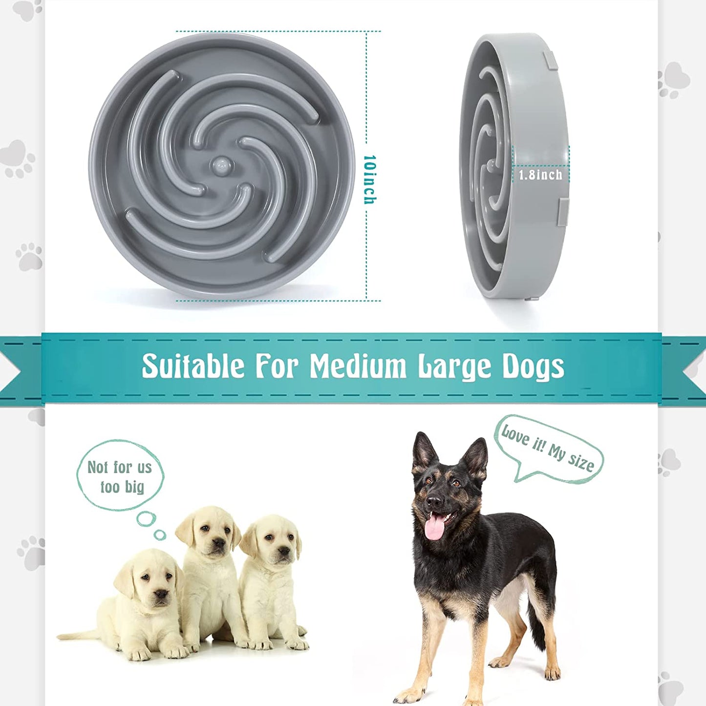 Large Non-Slip Slow Feeder Dog Bowl for Medium to Large Breeds - Interactive Maze Puzzle Design to Promote Healthy Eating and Prevent Choking - Light Gray