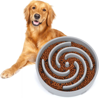 Large Non-Slip Slow Feeder Dog Bowl for Medium to Large Breeds - Interactive Maze Puzzle Design to Promote Healthy Eating and Prevent Choking - Light Gray