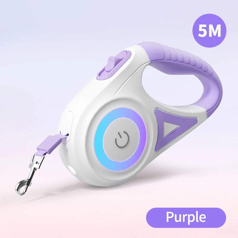 5M Automatic Retractable Dog Leash with LED Light for Enhanced Visibility and Safety During Walks