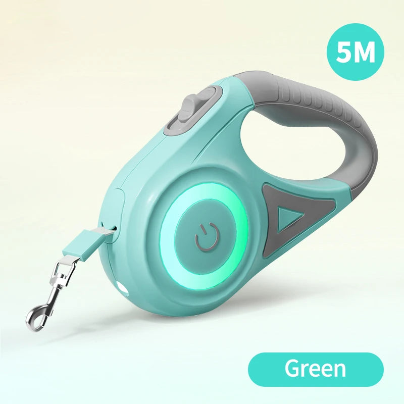 5M Automatic Retractable Dog Leash with LED Light for Enhanced Visibility and Safety During Walks