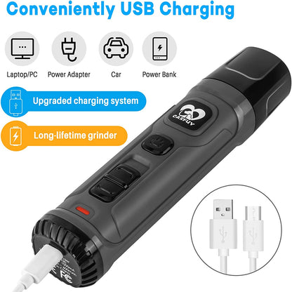 Professional Electric Dog Nail Grinder with Dual LED Lights - Updated 2-Speed Quiet and Painless Trimmer for Grooming Small, Medium, and Large Dogs and Cats (Grey)
