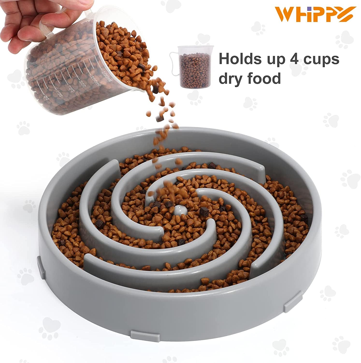 Large Non-Slip Slow Feeder Dog Bowl for Medium to Large Breeds - Interactive Maze Puzzle Design to Promote Healthy Eating and Prevent Choking - Light Gray