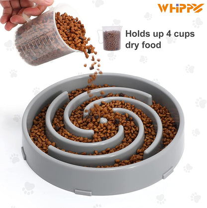 Large Non-Slip Slow Feeder Dog Bowl for Medium to Large Breeds - Interactive Maze Puzzle Design to Promote Healthy Eating and Prevent Choking - Light Gray