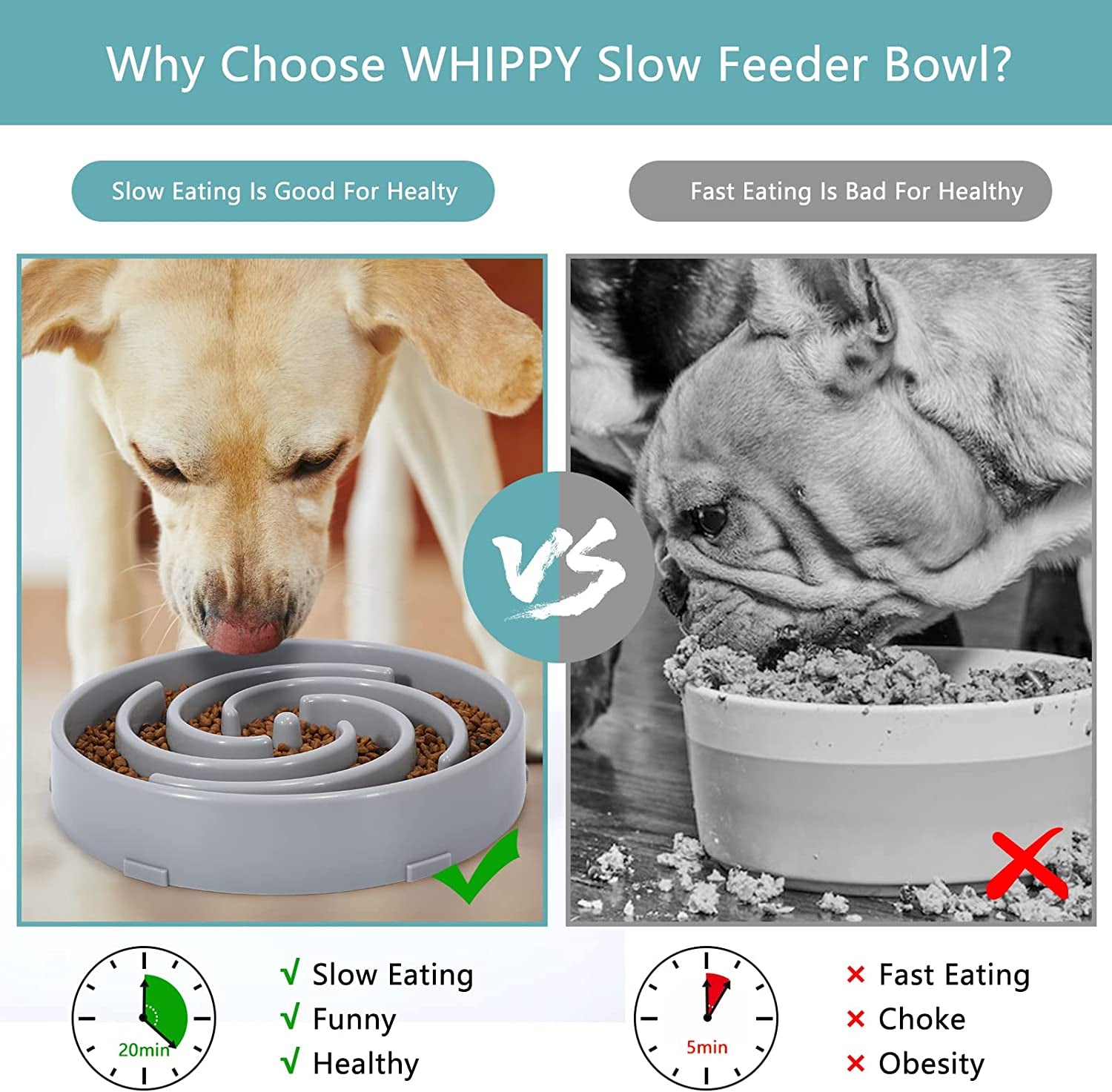 Large Non-Slip Slow Feeder Dog Bowl for Medium to Large Breeds - Interactive Maze Puzzle Design to Promote Healthy Eating and Prevent Choking - Light Gray