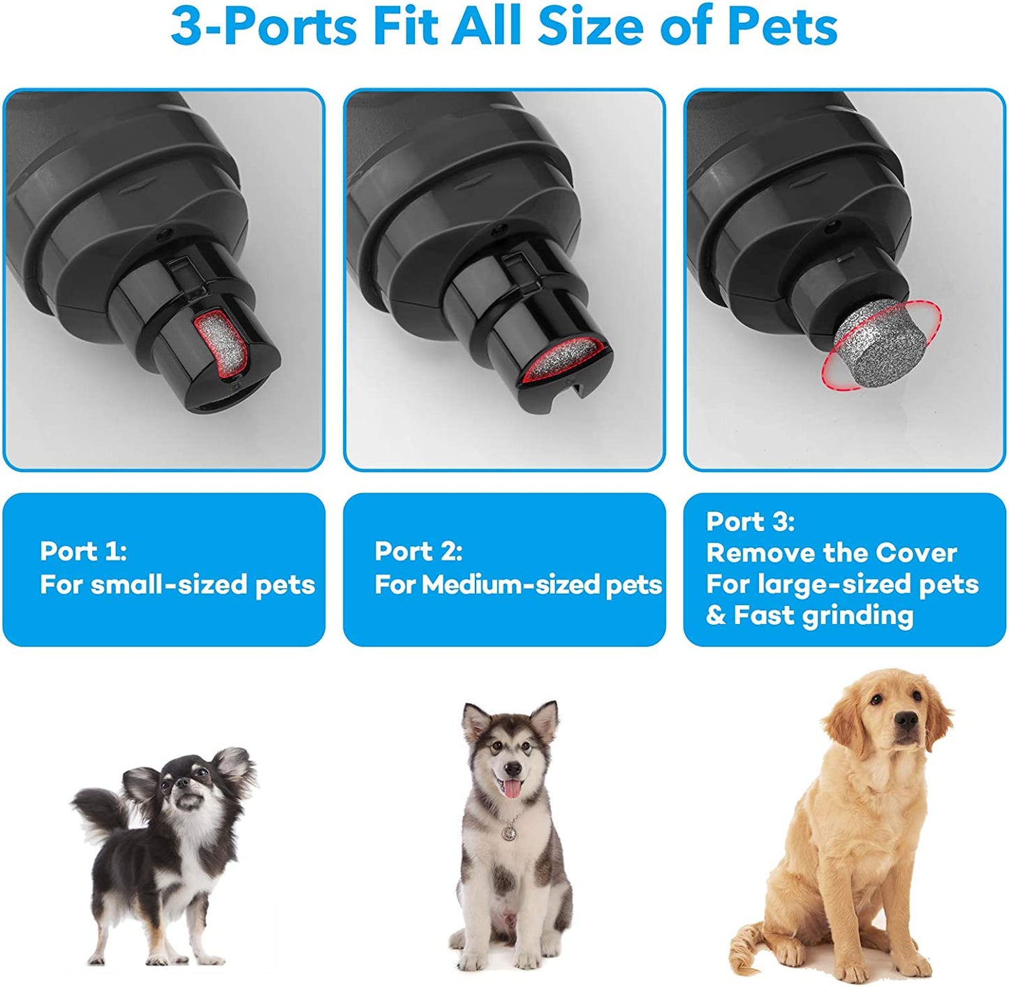 Professional Electric Dog Nail Grinder with Dual LED Lights - Updated 2-Speed Quiet and Painless Trimmer for Grooming Small, Medium, and Large Dogs and Cats (Grey)