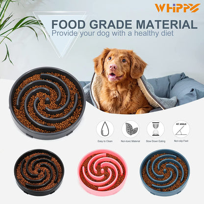 Large Non-Slip Slow Feeder Dog Bowl for Medium to Large Breeds - Interactive Maze Puzzle Design to Promote Healthy Eating and Prevent Choking - Light Gray