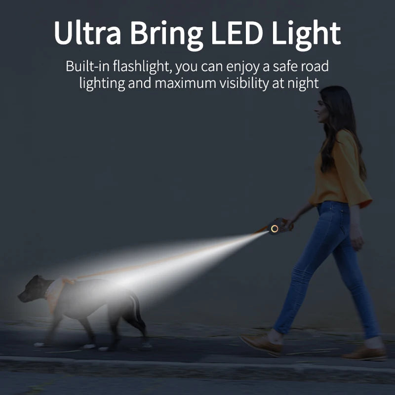 5M Automatic Retractable Dog Leash with LED Light for Enhanced Visibility and Safety During Walks